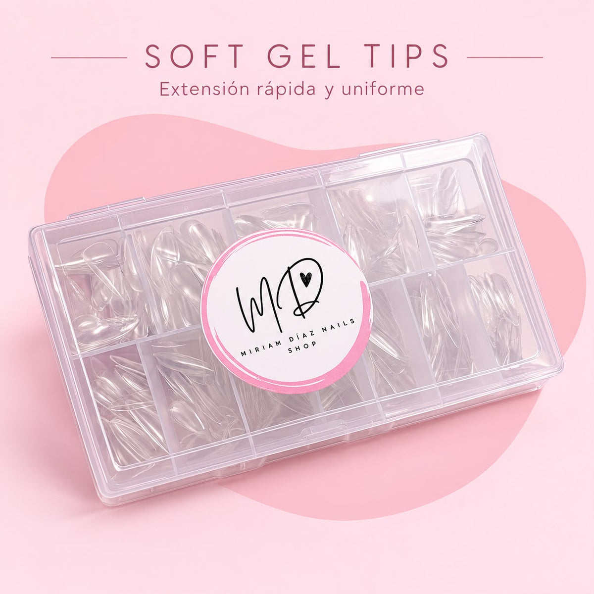 Tips Soft Gel Stiletto – Talla M (240 unidades)