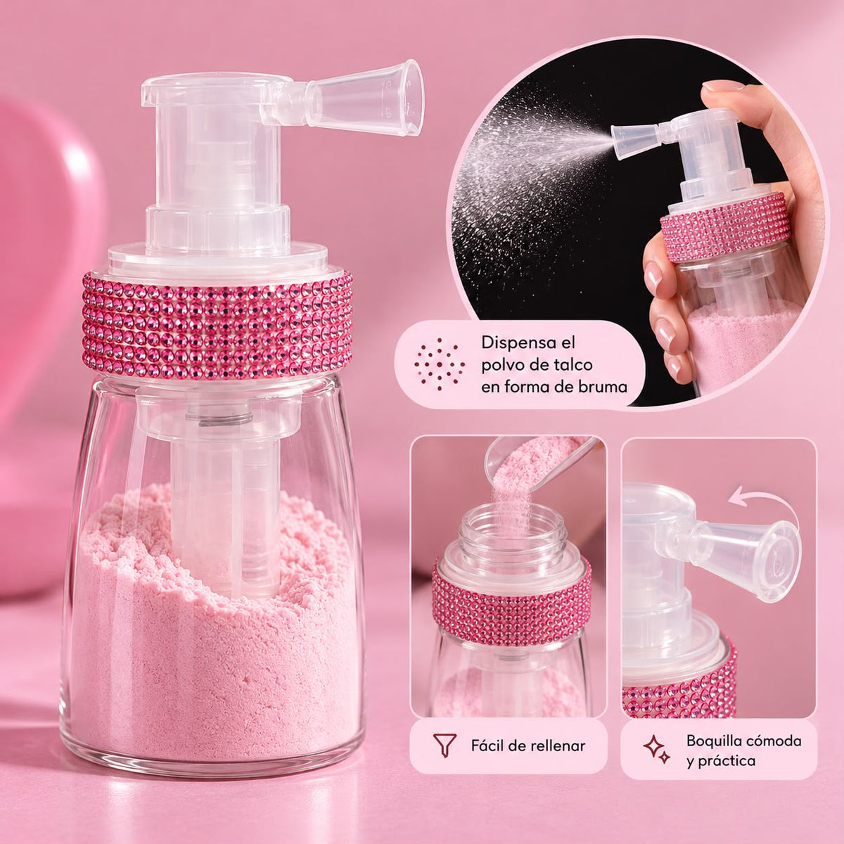 Dispensador de polvo de talco rosa