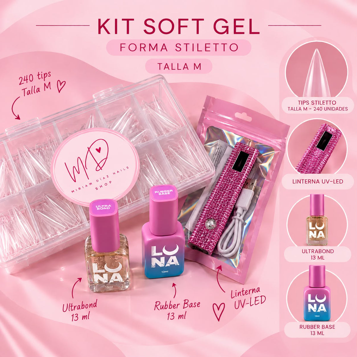 Kit Soft Gel Stiletto Talla M
