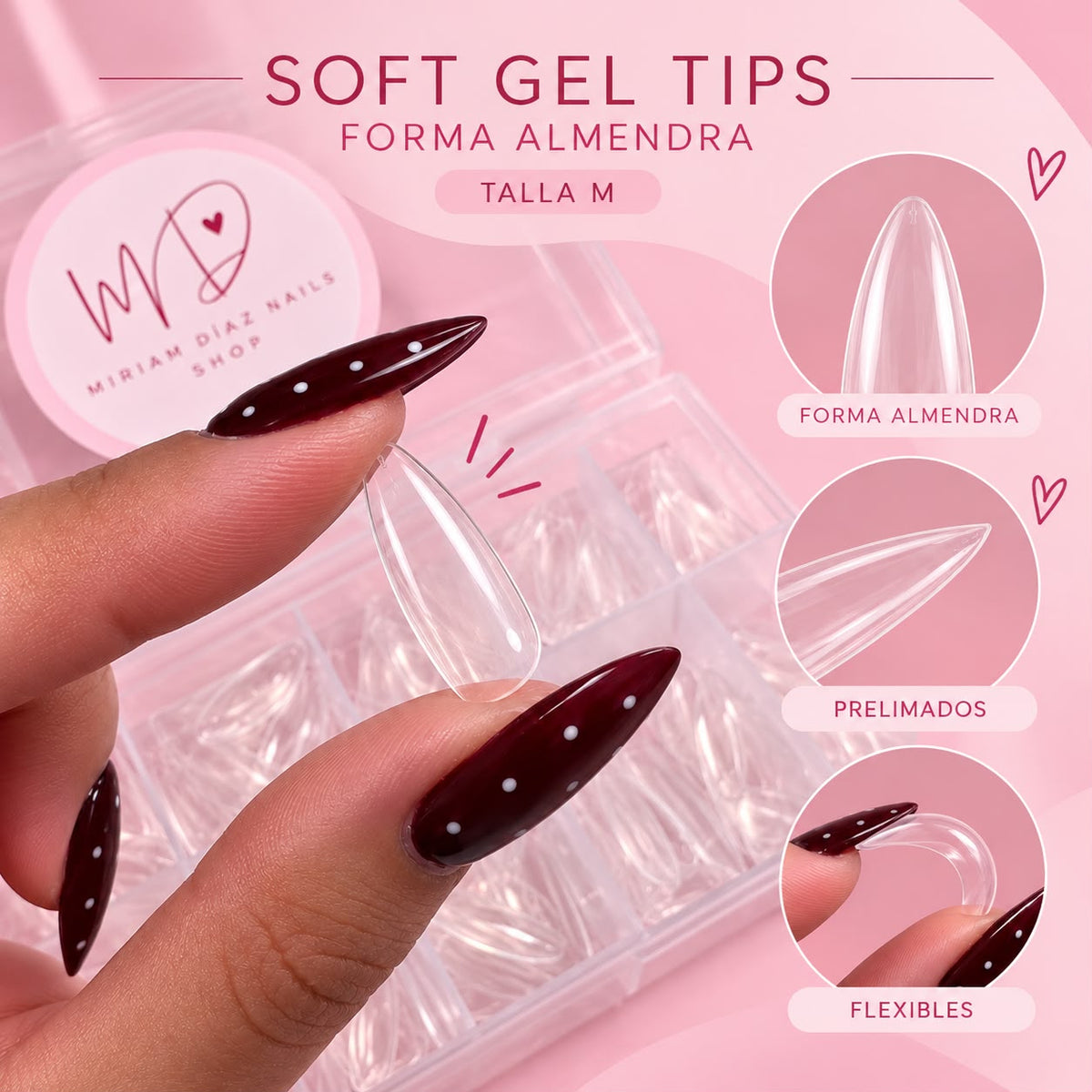 Soft Gel Tips Almendra Talla M (240 unidades)